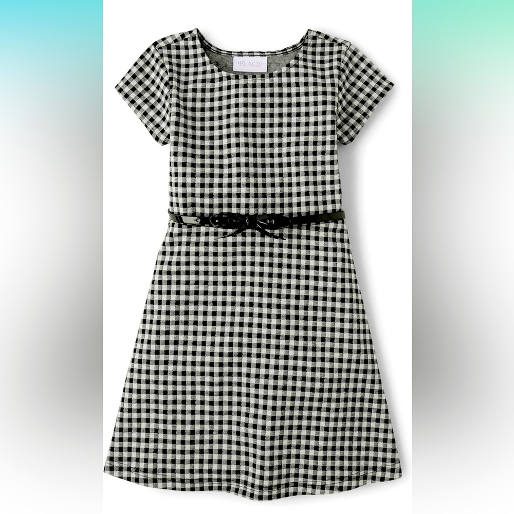 Children’s Place Gingham Belted Short Sleeve Dress Size 12